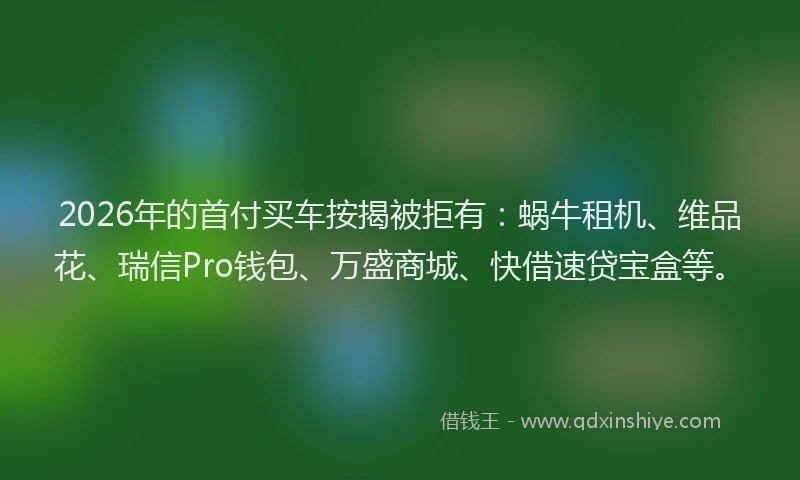 2026年的首付买车按揭被拒有：蜗牛租机、维品花、瑞信Pro钱包、万盛商城、快借速贷宝盒等。