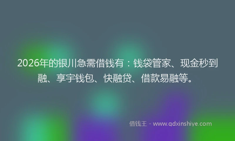 2026年的银川急需借钱有：钱袋管家、现金秒到融、享宇钱包、快融贷、借款易融等。