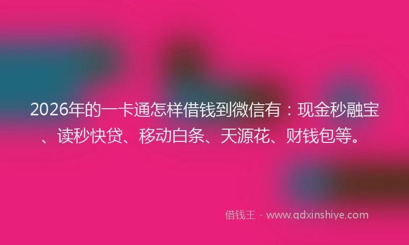 2026年的一卡通怎样借钱到微信有：现金秒融宝、读秒快贷、移动白条、天源花、财钱包等。