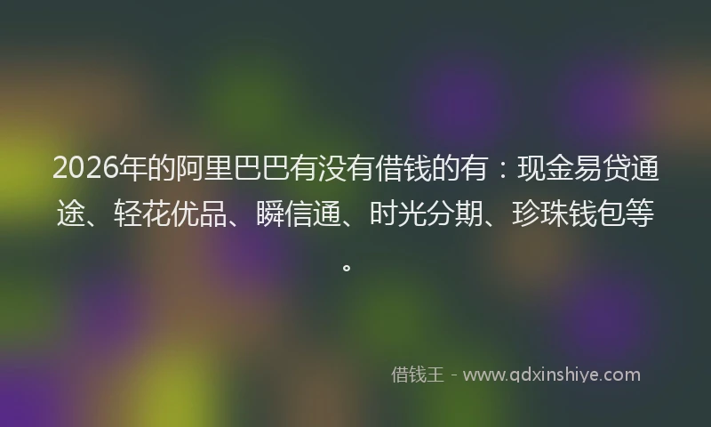 2026年的阿里巴巴有没有借钱的有：现金易贷通途、轻花优品、瞬信通、时光分期、珍珠钱包等。