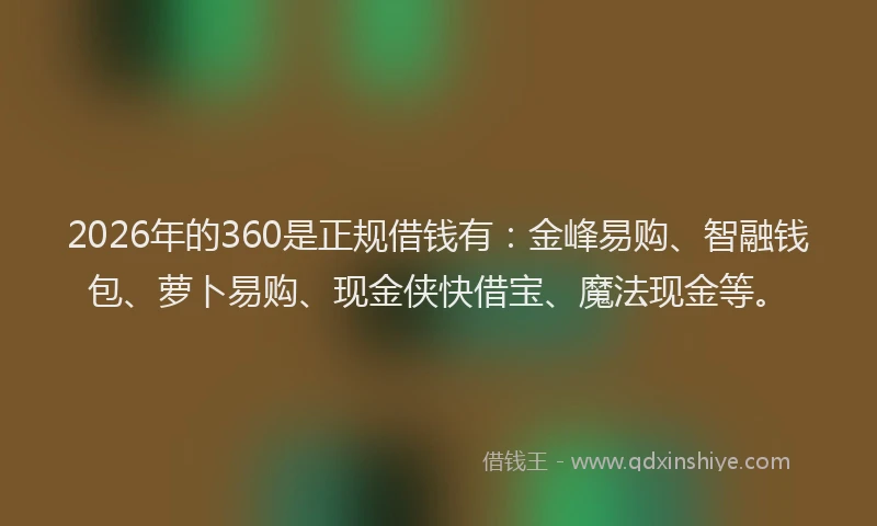 2026年的360是正规借钱有：金峰易购、智融钱包、萝卜易购、现金侠快借宝、魔法现金等。