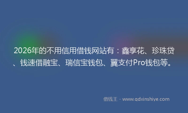 2026年的不用信用借钱网站有：鑫享花、珍珠贷、钱速借融宝、瑞信宝钱包、翼支付Pro钱包等。