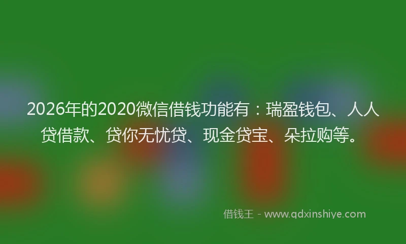 2026年的2020微信借钱功能有：瑞盈钱包、人人贷借款、贷你无忧贷、现金贷宝、朵拉购等。