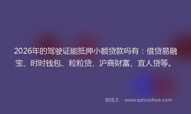 2026年的驾驶证能抵押小额贷款吗有：借贷易融宝、时时钱包、粒粒贷、沪商财富、宜人贷等。