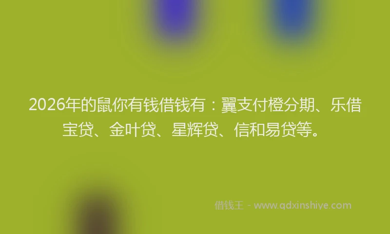 2026年的鼠你有钱借钱有：翼支付橙分期、乐借宝贷、金叶贷、星辉贷、信和易贷等。