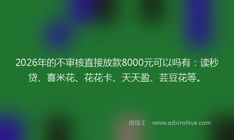 2026年的不审核直接放款8000元可以吗有：读秒贷、喜米花、花花卡、天天盈、芸豆花等。