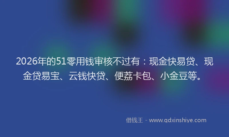 2026年的51零用钱审核不过有：现金快易贷、现金贷易宝、云钱快贷、便荔卡包、小金豆等。