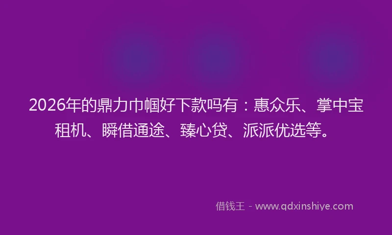 2026年的鼎力巾帼好下款吗有：惠众乐、掌中宝租机、瞬借通途、臻心贷、派派优选等。