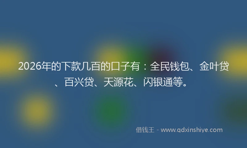 2026年的下款几百的口子有：全民钱包、金叶贷、百兴贷、天源花、闪银通等。