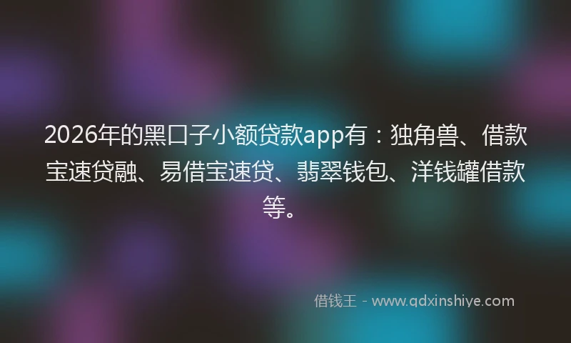 2026年的黑口子小额贷款app有：独角兽、借款宝速贷融、易借宝速贷、翡翠钱包、洋钱罐借款等。