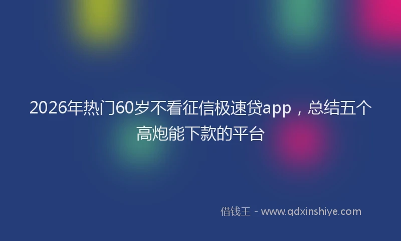 2026年热门60岁不看征信极速贷app，总结五个高炮能下款的平台