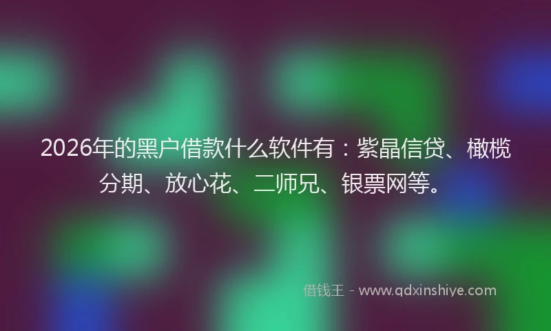2026年的黑户借款什么软件有：紫晶信贷、橄榄分期、放心花、二师兄、银票网等。