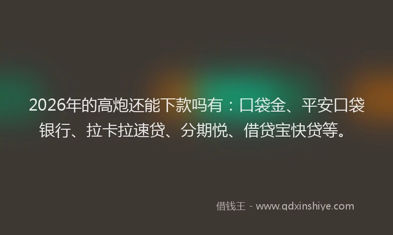2026年的高炮还能下款吗有：口袋金、平安口袋银行、拉卡拉速贷、分期悦、借贷宝快贷等。