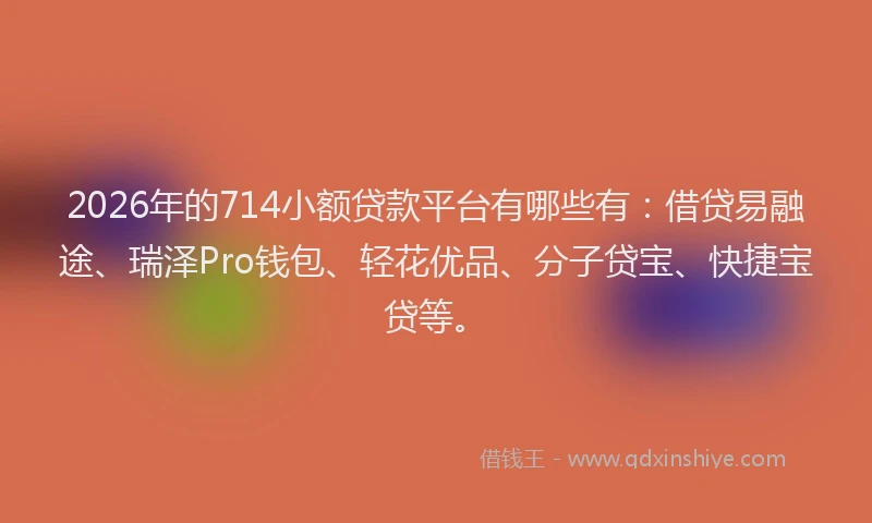 2026年的714小额贷款平台有哪些有：借贷易融途、瑞泽Pro钱包、轻花优品、分子贷宝、快捷宝贷等。
