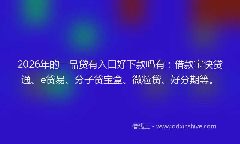 2026年的一品贷有入口好下款吗有：借款宝快贷通、e贷易、分子贷宝盒、微粒贷、好分期等。