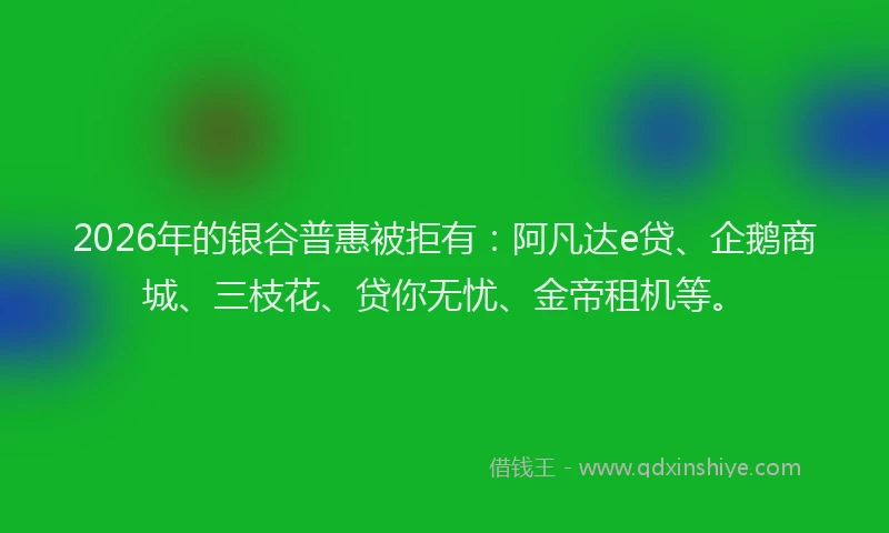 2026年的银谷普惠被拒有：阿凡达e贷、企鹅商城、三枝花、贷你无忧、金帝租机等。