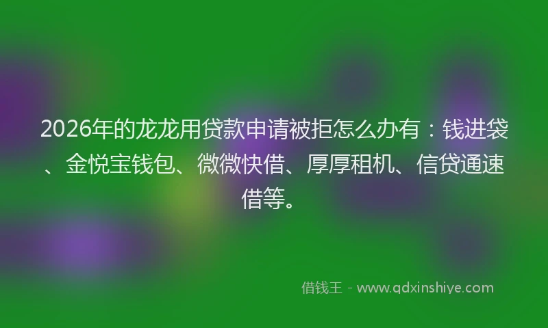 2026年的龙龙用贷款申请被拒怎么办有：钱进袋、金悦宝钱包、微微快借、厚厚租机、信贷通速借等。