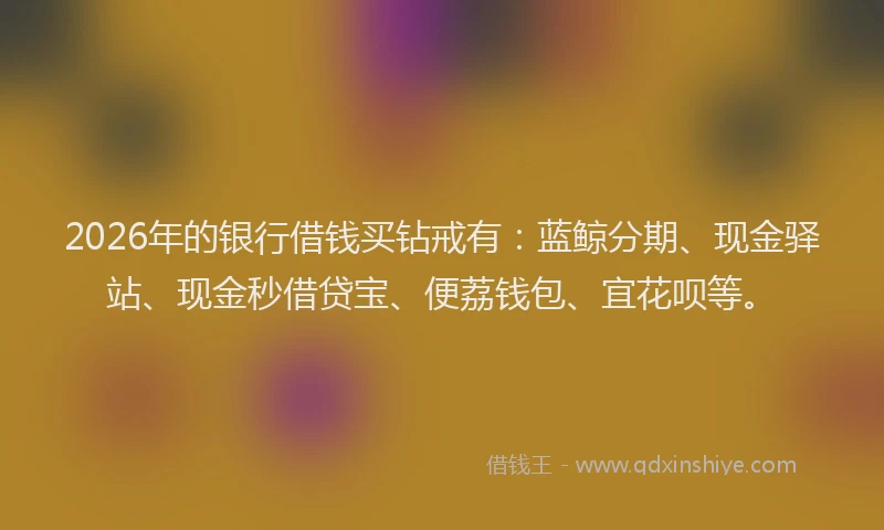 2026年的银行借钱买钻戒有：蓝鲸分期、现金驿站、现金秒借贷宝、便荔钱包、宜花呗等。