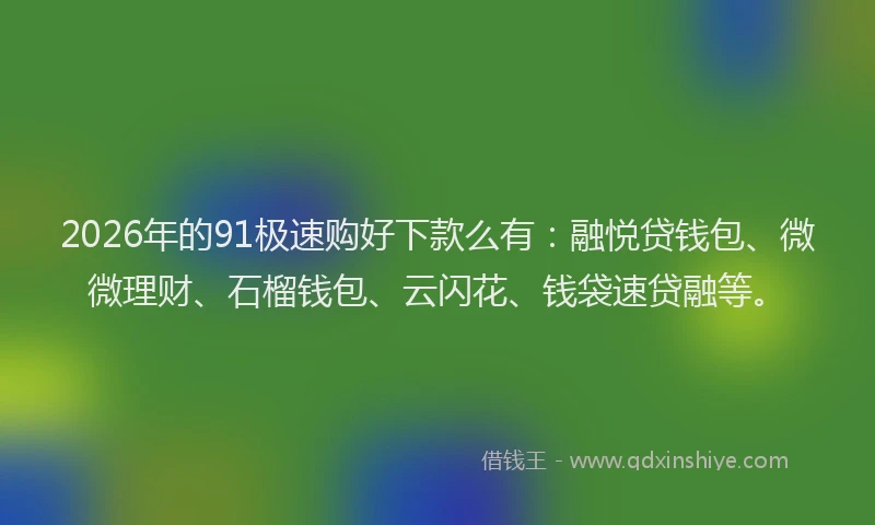 2026年的91极速购好下款么有：融悦贷钱包、微微理财、石榴钱包、云闪花、钱袋速贷融等。