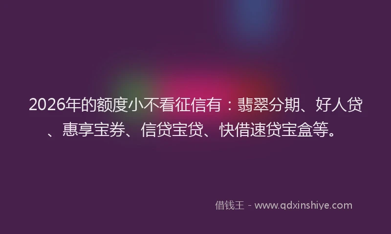 2026年的额度小不看征信有：翡翠分期、好人贷、惠享宝券、信贷宝贷、快借速贷宝盒等。