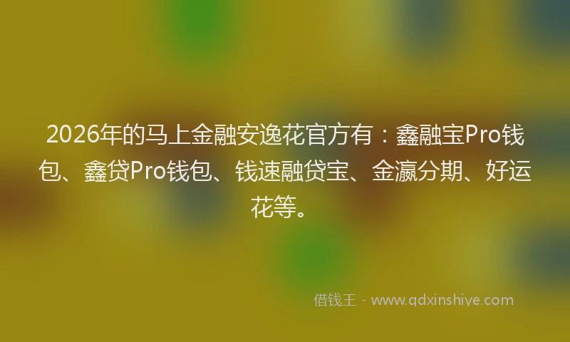 2026年的马上金融安逸花官方有：鑫融宝Pro钱包、鑫贷Pro钱包、钱速融贷宝、金瀛分期、好运花等。