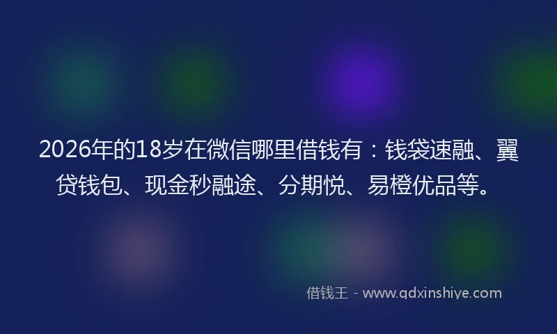 2026年的18岁在微信哪里借钱有：钱袋速融、翼贷钱包、现金秒融途、分期悦、易橙优品等。