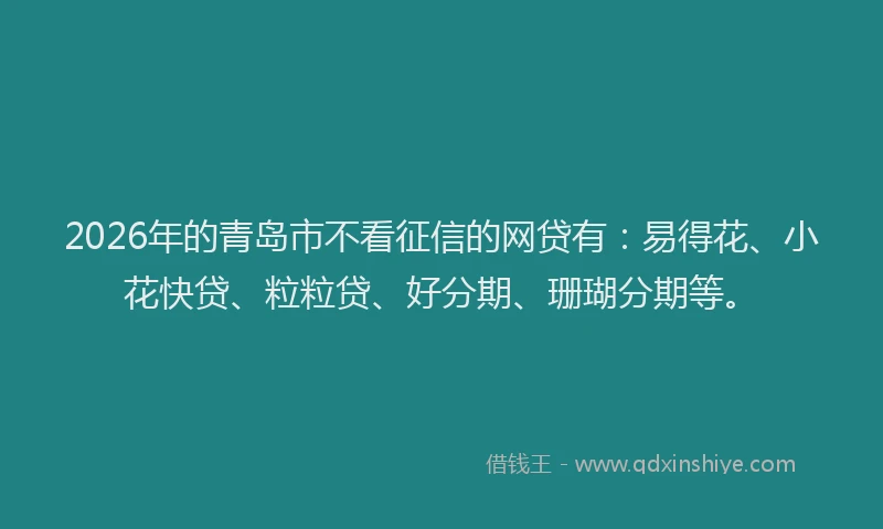2026年的青岛市不看征信的网贷有：易得花、小花快贷、粒粒贷、好分期、珊瑚分期等。