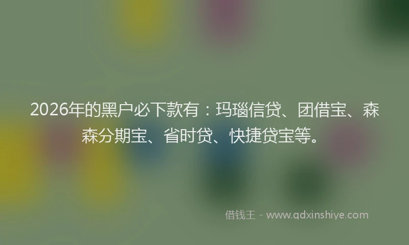 2026年的黑户必下款有：玛瑙信贷、团借宝、森森分期宝、省时贷、快捷贷宝等。