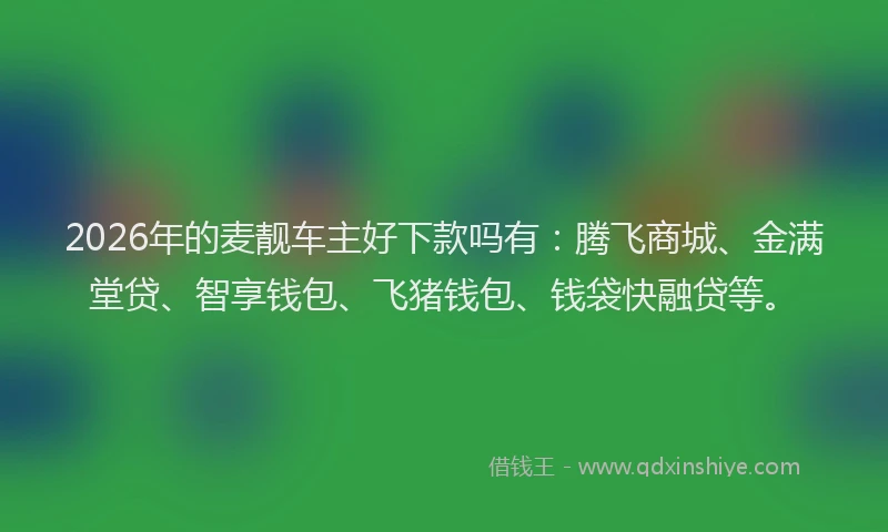 2026年的麦靓车主好下款吗有：腾飞商城、金满堂贷、智享钱包、飞猪钱包、钱袋快融贷等。