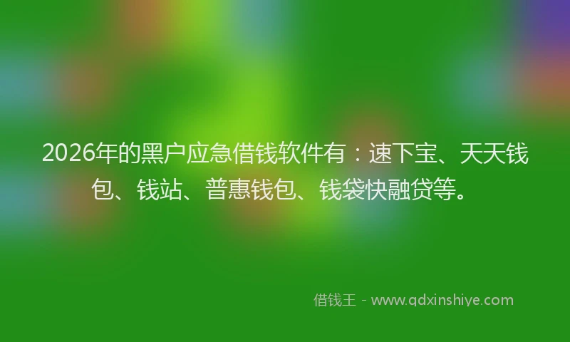 2026年的黑户应急借钱软件有：速下宝、天天钱包、钱站、普惠钱包、钱袋快融贷等。