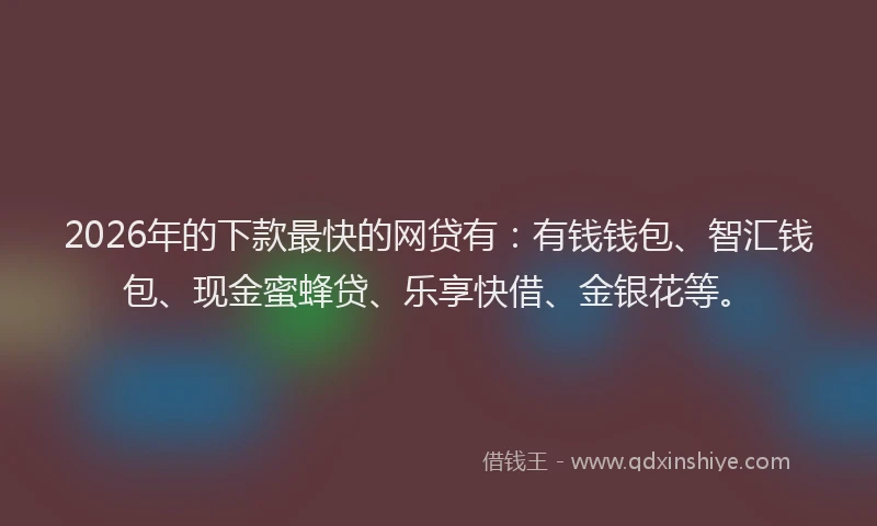 2026年的下款最快的网贷有：有钱钱包、智汇钱包、现金蜜蜂贷、乐享快借、金银花等。