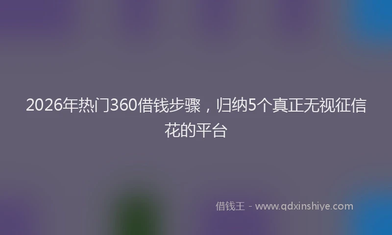 2026年热门360借钱步骤，归纳5个真正无视征信花的平台