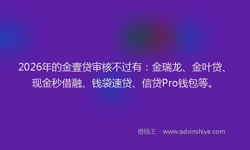 2026年的金壹贷审核不过有：金瑞龙、金叶贷、现金秒借融、钱袋速贷、信贷Pro钱包等。