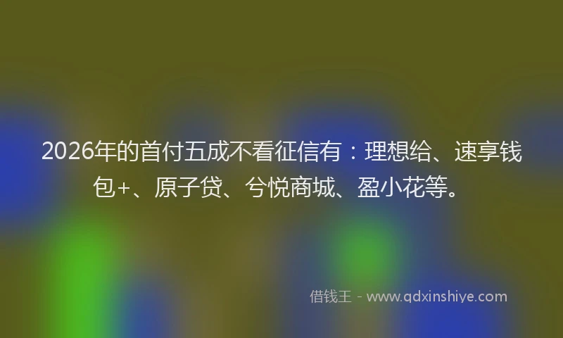 2026年的首付五成不看征信有：理想给、速享钱包+、原子贷、兮悦商城、盈小花等。