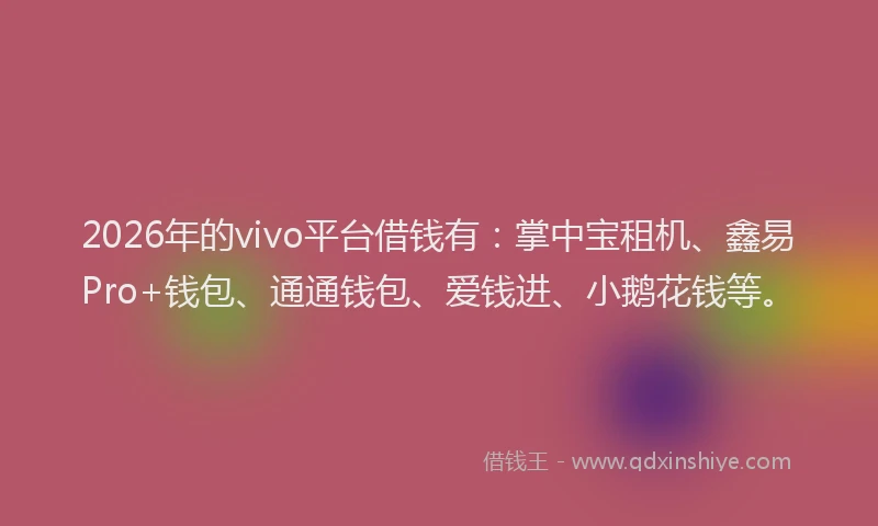 2026年的vivo平台借钱有：掌中宝租机、鑫易Pro+钱包、通通钱包、爱钱进、小鹅花钱等。