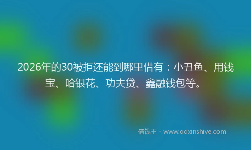 2026年的30被拒还能到哪里借有：小丑鱼、用钱宝、哈银花、功夫贷、鑫融钱包等。
