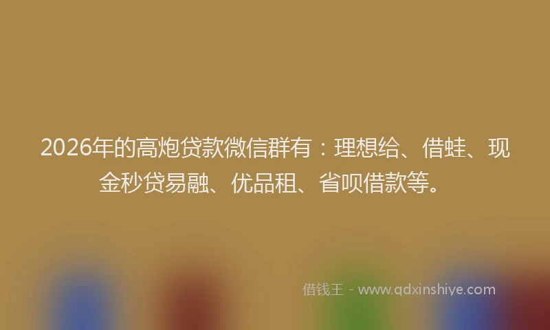 2026年的高炮贷款微信群有：理想给、借蛙、现金秒贷易融、优品租、省呗借款等。