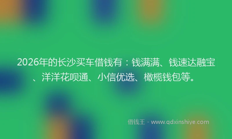 2026年的长沙买车借钱有：钱满满、钱速达融宝、洋洋花呗通、小信优选、橄榄钱包等。