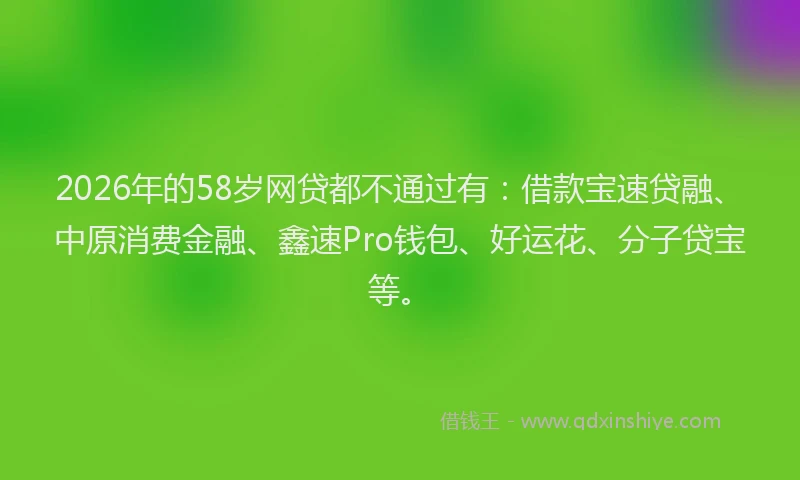 2026年的58岁网贷都不通过有：借款宝速贷融、中原消费金融、鑫速Pro钱包、好运花、分子贷宝等。