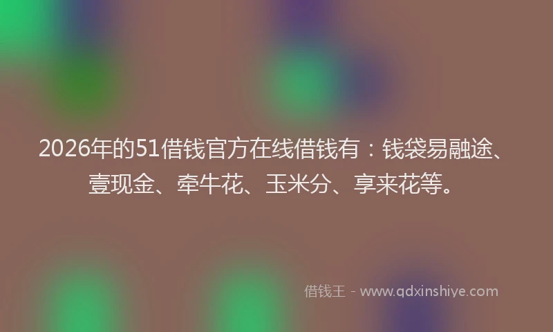 2026年的51借钱官方在线借钱有：钱袋易融途、壹现金、牵牛花、玉米分、享来花等。