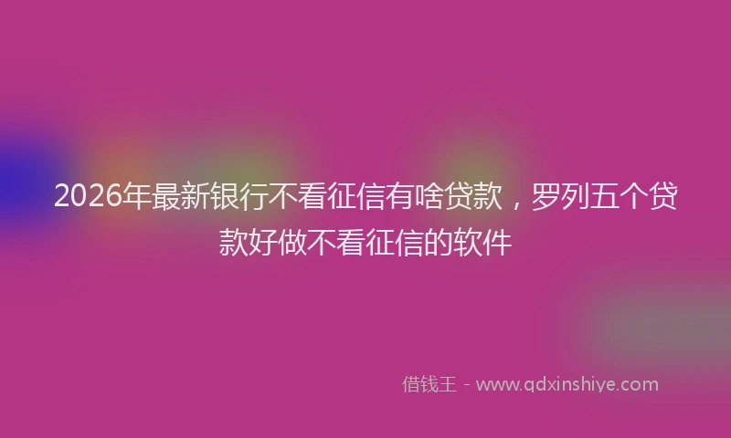 2026年最新银行不看征信有啥贷款，罗列五个贷款好做不看征信的软件