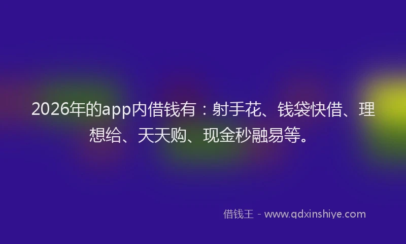 2026年的app内借钱有：射手花、钱袋快借、理想给、天天购、现金秒融易等。