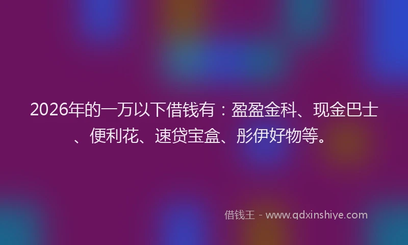 2026年的一万以下借钱有：盈盈金科、现金巴士、便利花、速贷宝盒、彤伊好物等。