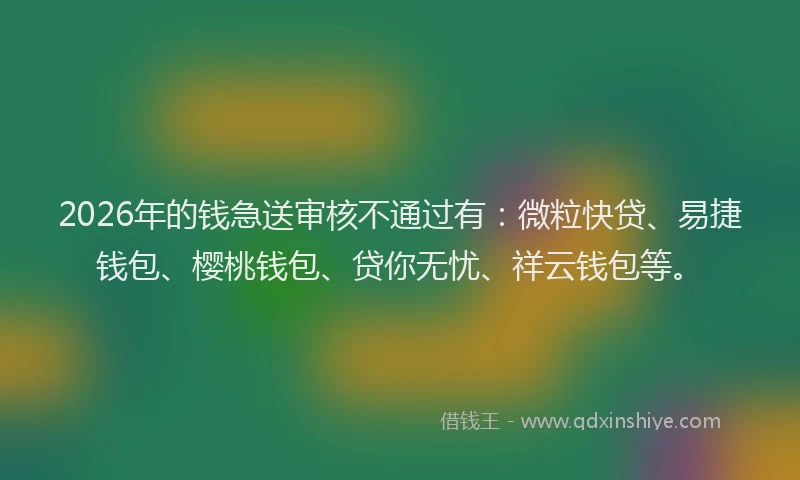 2026年的钱急送审核不通过有：微粒快贷、易捷钱包、樱桃钱包、贷你无忧、祥云钱包等。