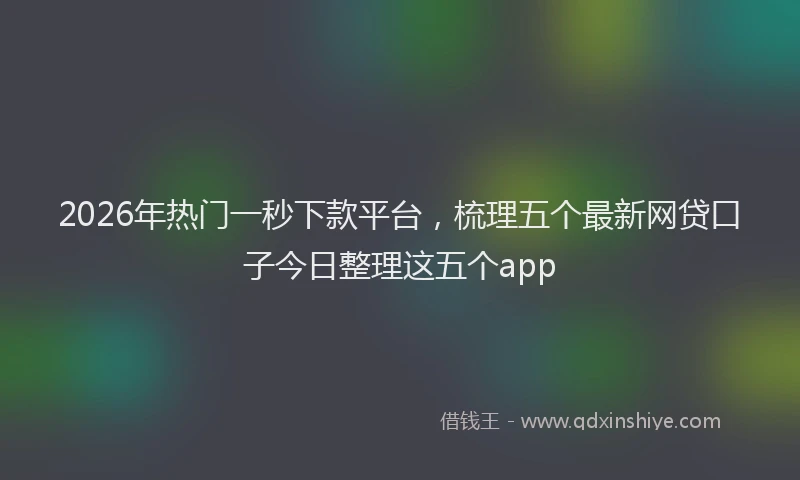 2026年热门一秒下款平台，梳理五个最新网贷口子今日整理这五个app