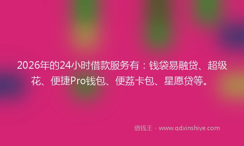2026年的24小时借款服务有：钱袋易融贷、超级花、便捷Pro钱包、便荔卡包、星愿贷等。