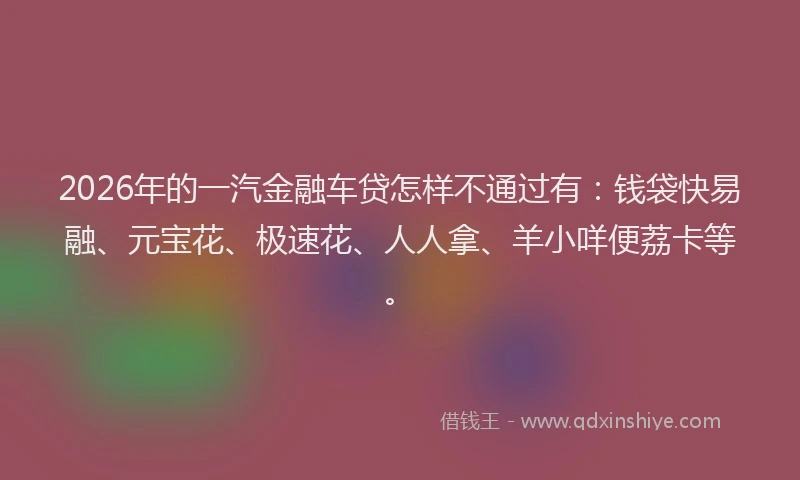 2026年的一汽金融车贷怎样不通过有：钱袋快易融、元宝花、极速花、人人拿、羊小咩便荔卡等。