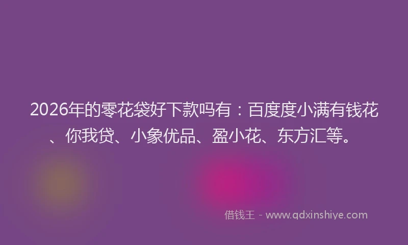 2026年的零花袋好下款吗有：百度度小满有钱花、你我贷、小象优品、盈小花、东方汇等。
