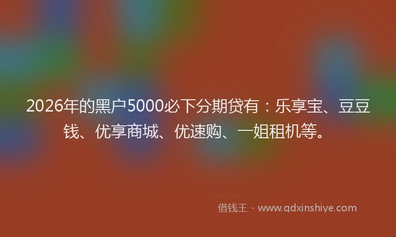 2026年的黑户5000必下分期贷有：乐享宝、豆豆钱、优享商城、优速购、一姐租机等。