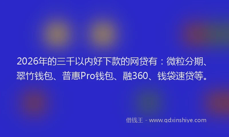 2026年的三千以内好下款的网贷有：微粒分期、翠竹钱包、普惠Pro钱包、融360、钱袋速贷等。